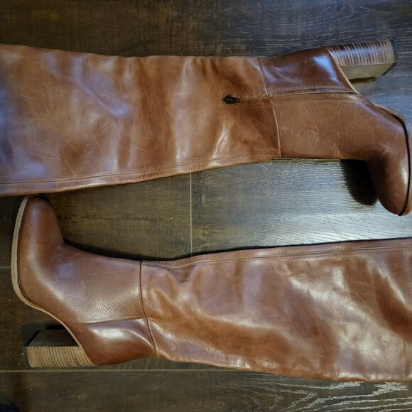 NEW Free People Dakota Tall Boots Womens 7 Brown Distressed Leather Knee High - Picture 2 of 14